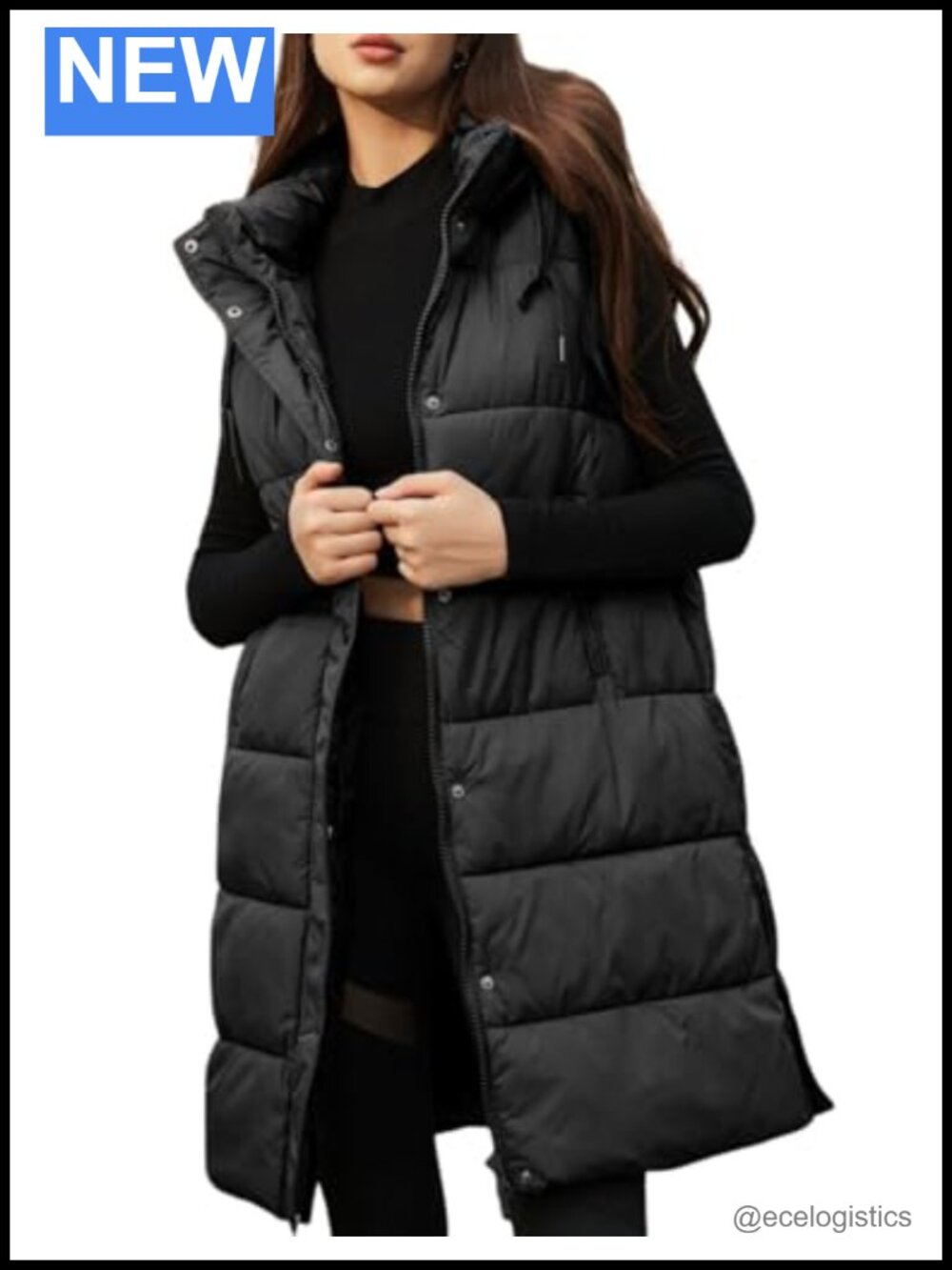 Women's Long Puffer Vest Quilted Hooded Sleeveless Jacket Winter Warm
